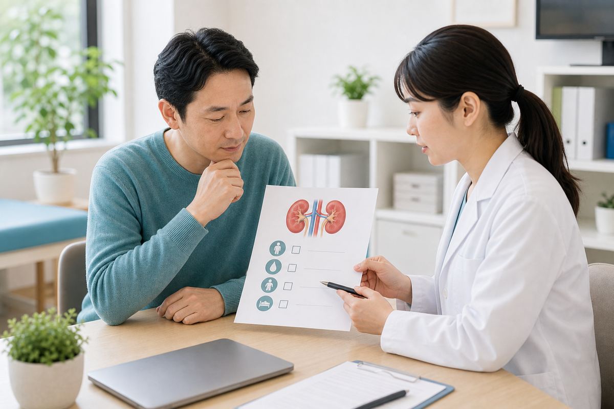 腎臓がんの初期症状について医療者と相談するイメージ
