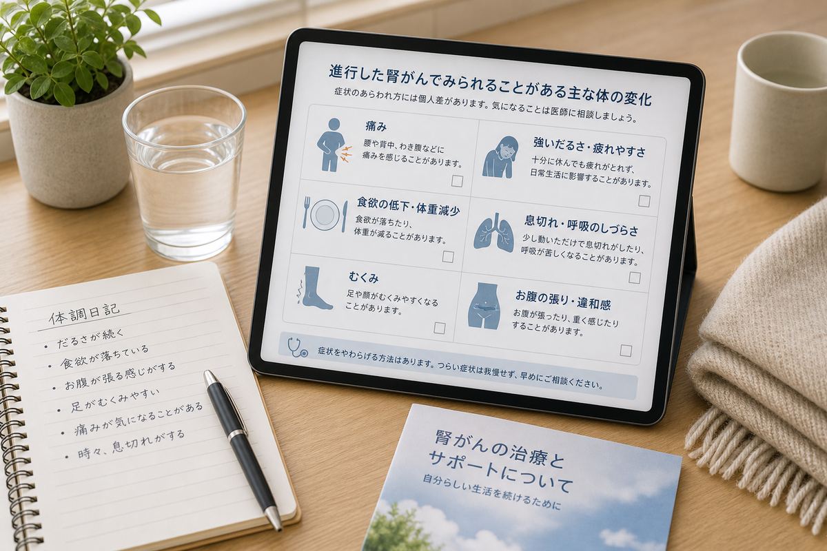 腎臓がんの末期症状で起こりやすい体の変化を整理するイメージ