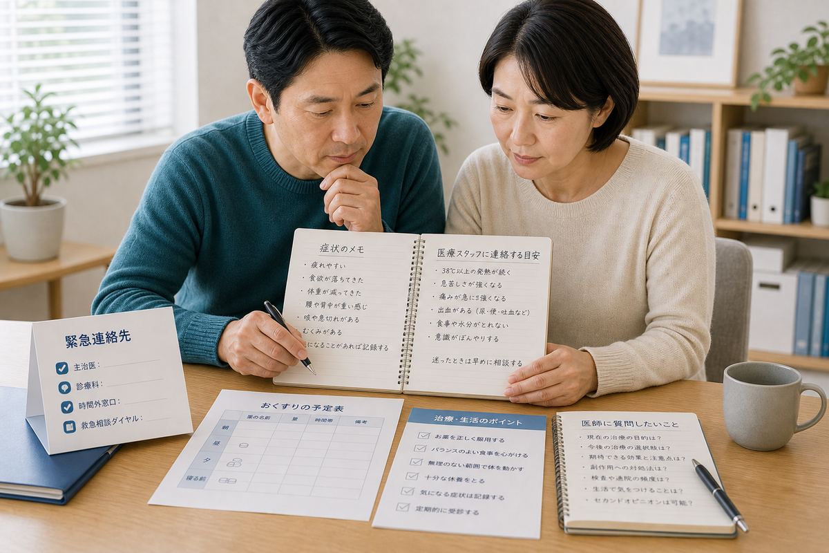 腎臓がんの末期症状について家族と相談内容を整理するイメージ