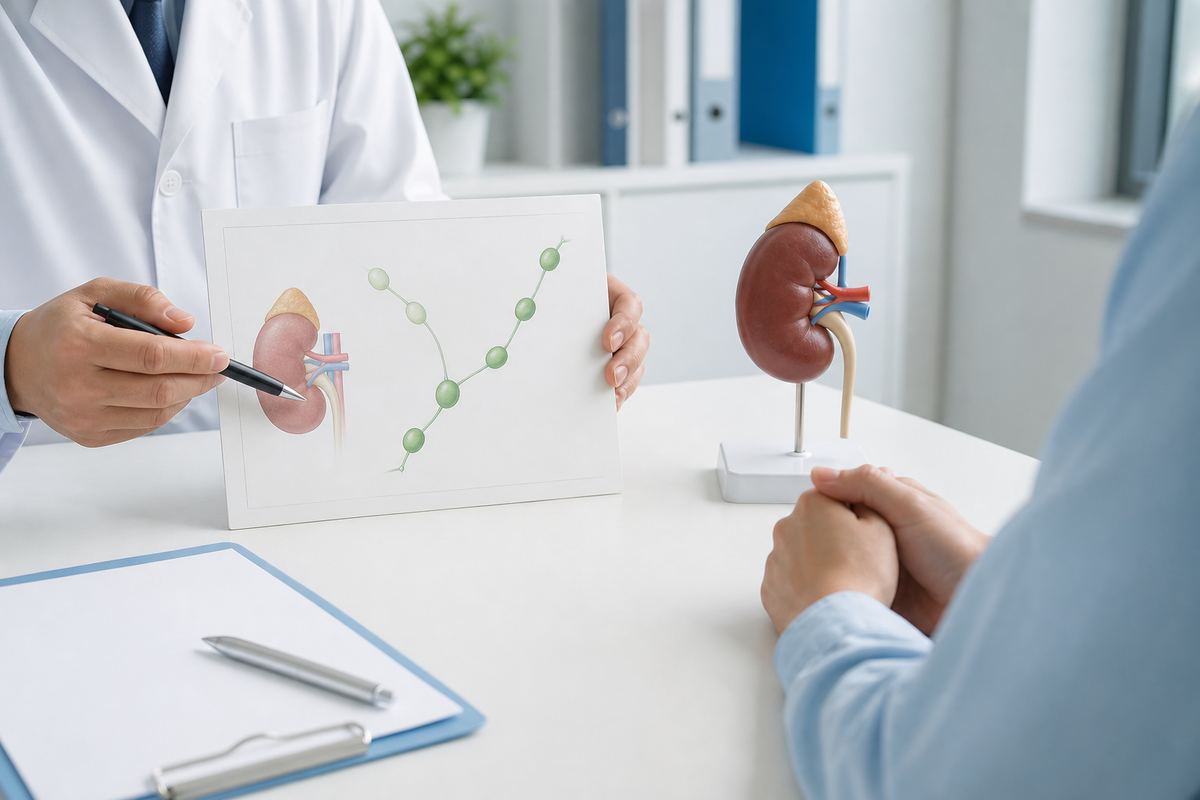 腎臓がんのリンパ節転移を説明する医療イラスト