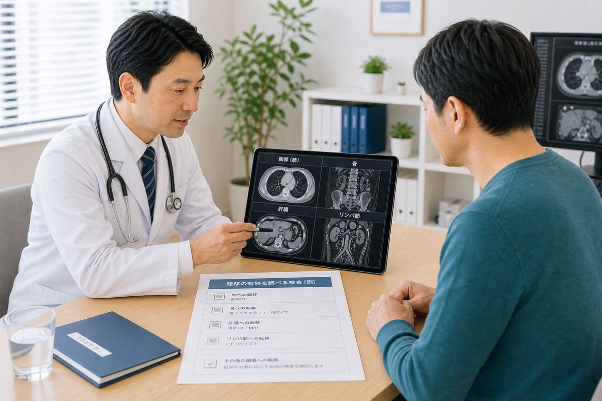 腎臓がんの転移を画像検査で確認するイメージ