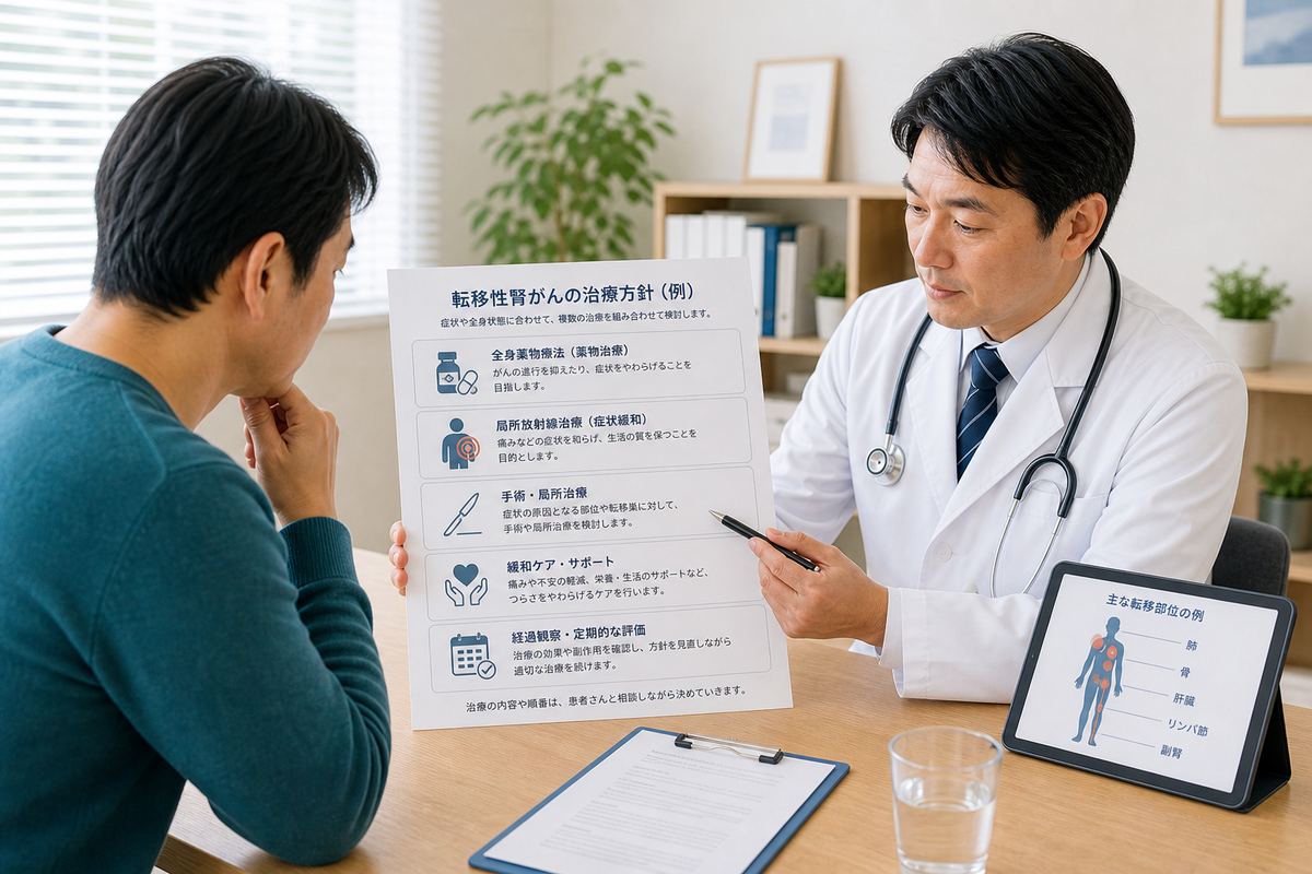 腎臓がんが転移した場合の治療方針を相談するイメージ