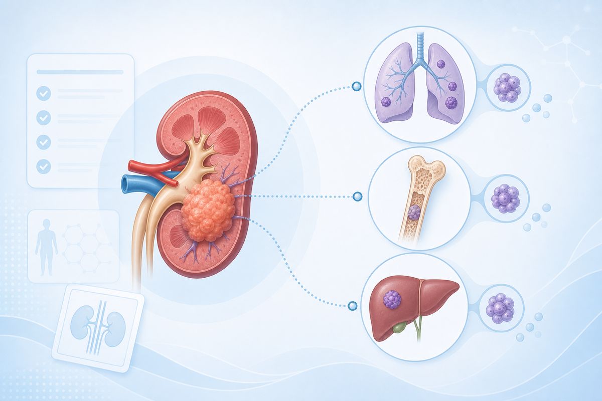 腎臓がんステージ4で転移先を確認する医療イラスト