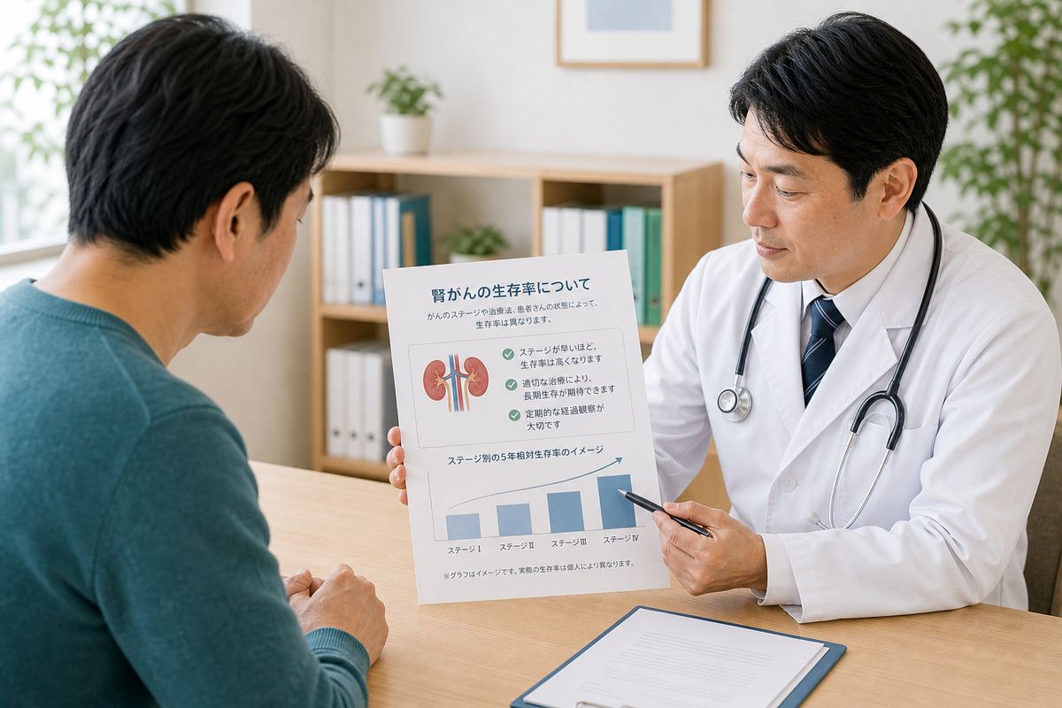 腎臓がんの生存率について医師と資料を確認するイメージ