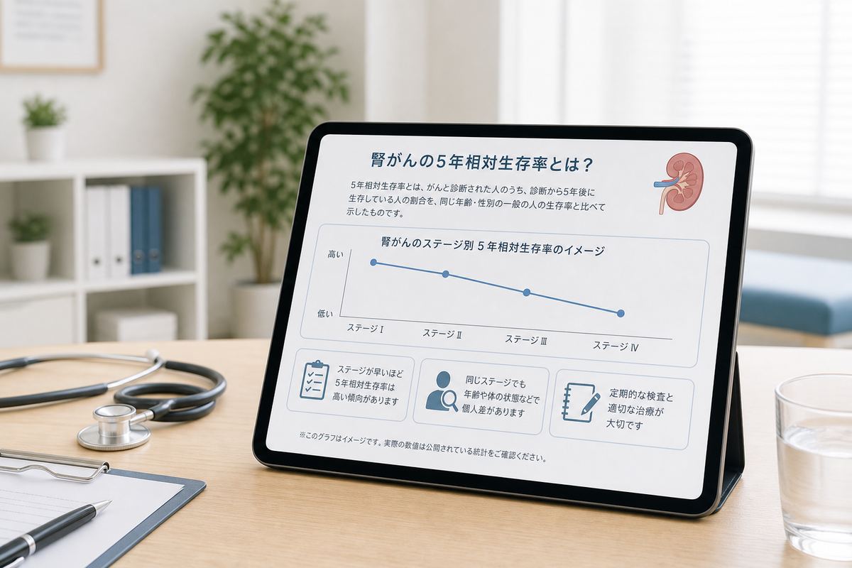 腎臓がんの生存率の見方を資料で確認するイメージ