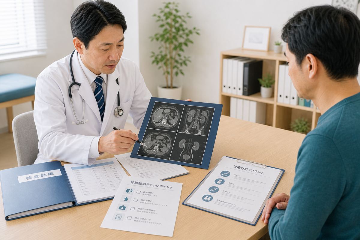 腎臓がんの予後に関わる検査結果や治療方針を整理するイメージ