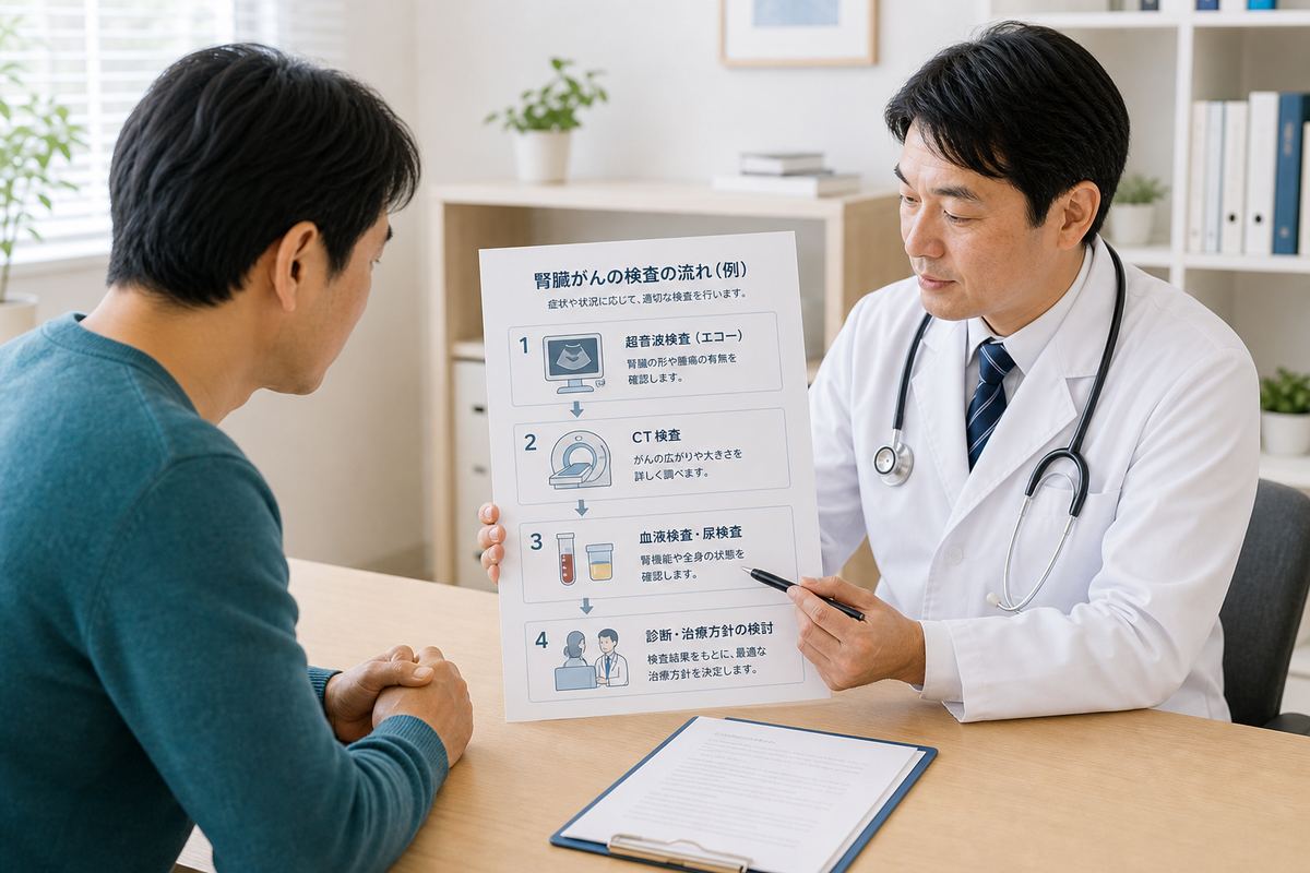 腎臓がんの検査について医師と資料を確認するイメージ