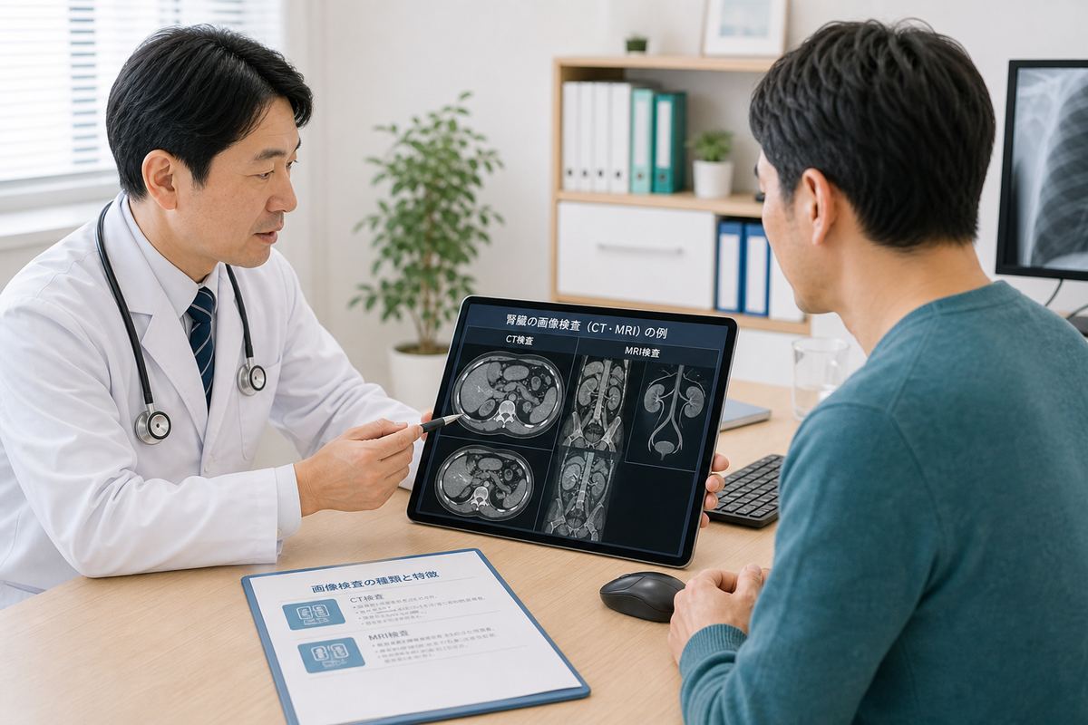 腎臓がんの画像検査としてCTやMRIを確認するイメージ