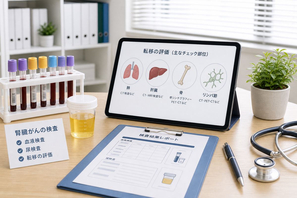 腎臓がんの血液検査や尿検査の結果を確認するイメージ