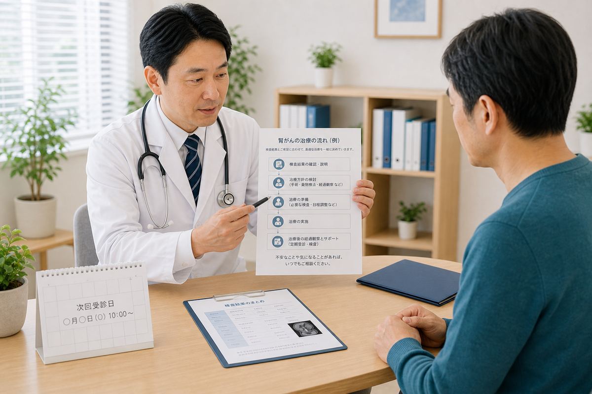 腎臓がんの検査後に診断と治療方針を相談するイメージ