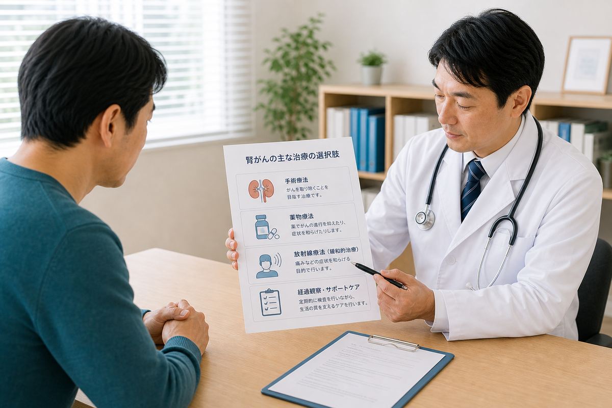 腎臓がんの治療法について医師と相談するイメージ
