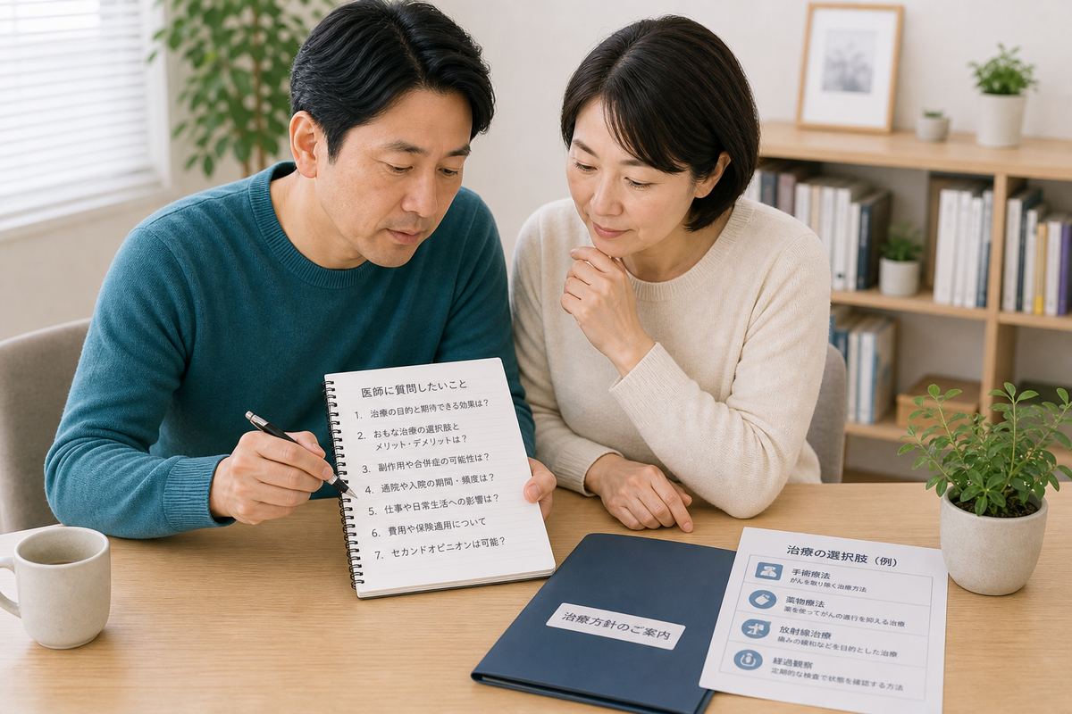 腎臓がんの治療法を選ぶために質問を整理する患者様のイメージ