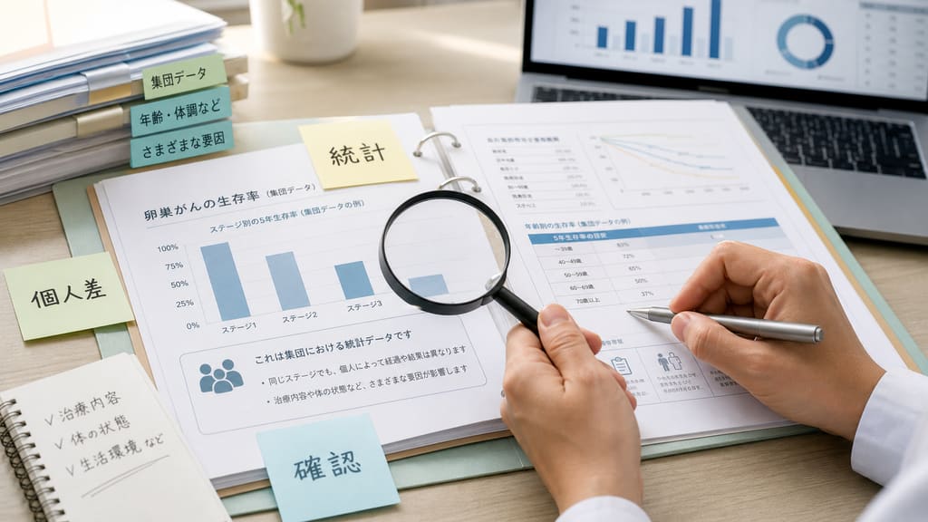卵巣がんの生存率統計を資料で確認するイメージ