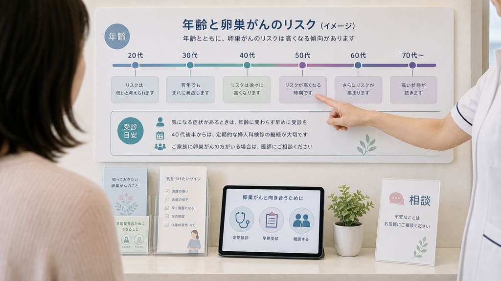 卵巣がんと年齢の関係を婦人科で確認する様子