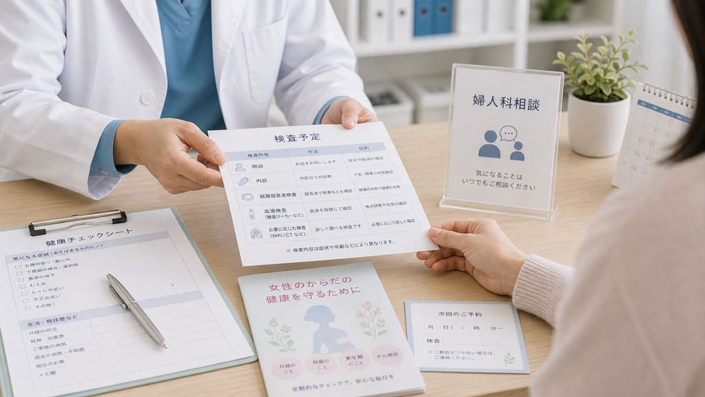 卵巣がんが心配なときに婦人科で検査予定を確認する様子