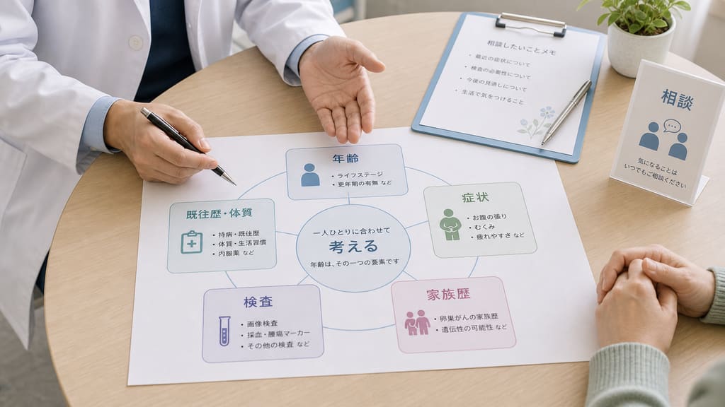 卵巣がんの年齢や症状を医師と相談する様子
