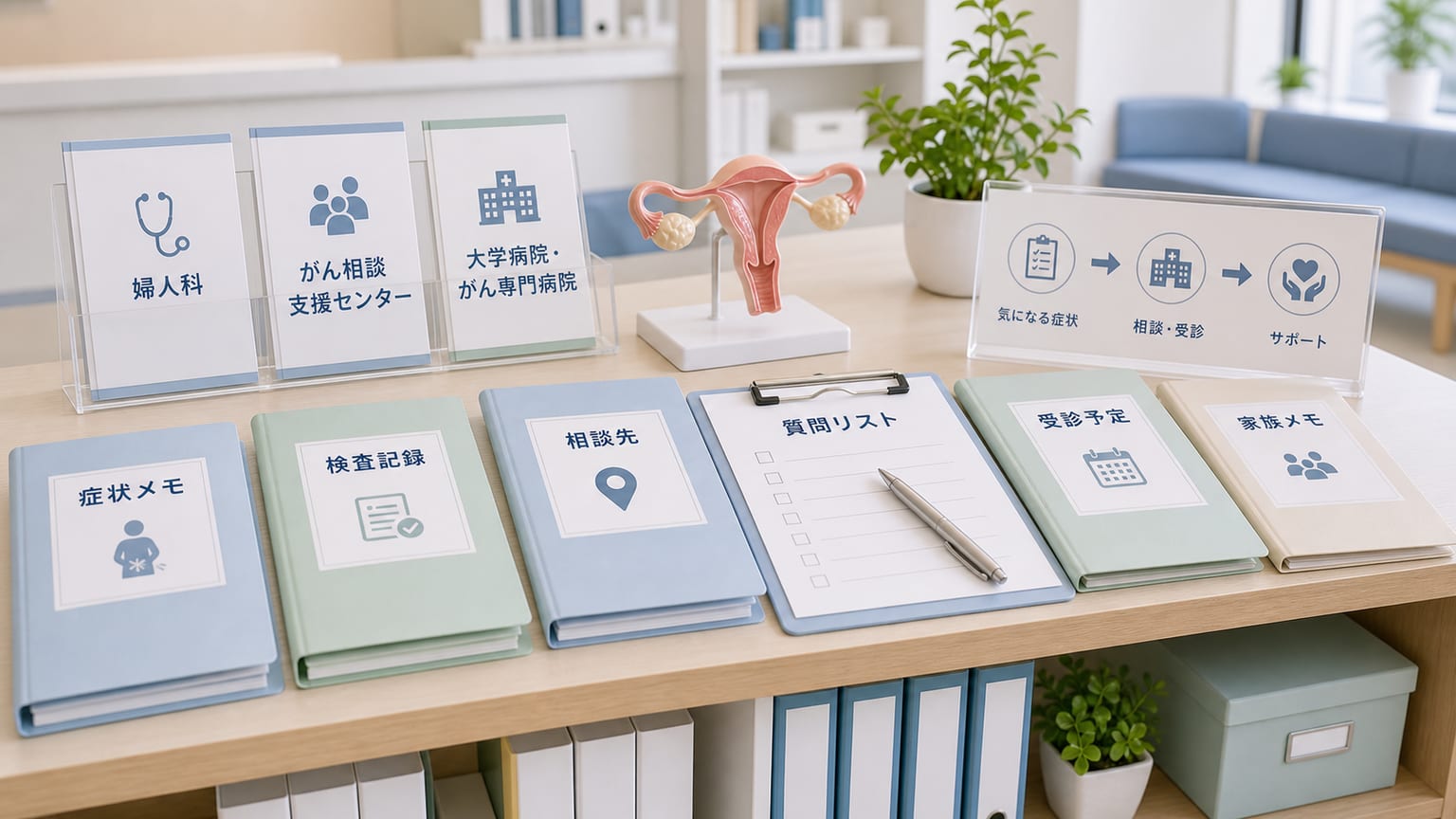 卵巣がんの相談前に症状メモや相談先を整理するクリニック向け画像