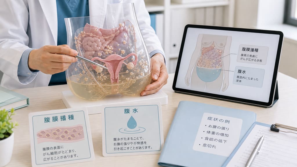 卵巣がんの転移を疑うときに検査結果を整理する様子