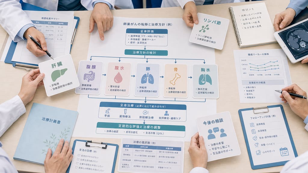 卵巣がんの転移に対する治療方針を整理する医療資料