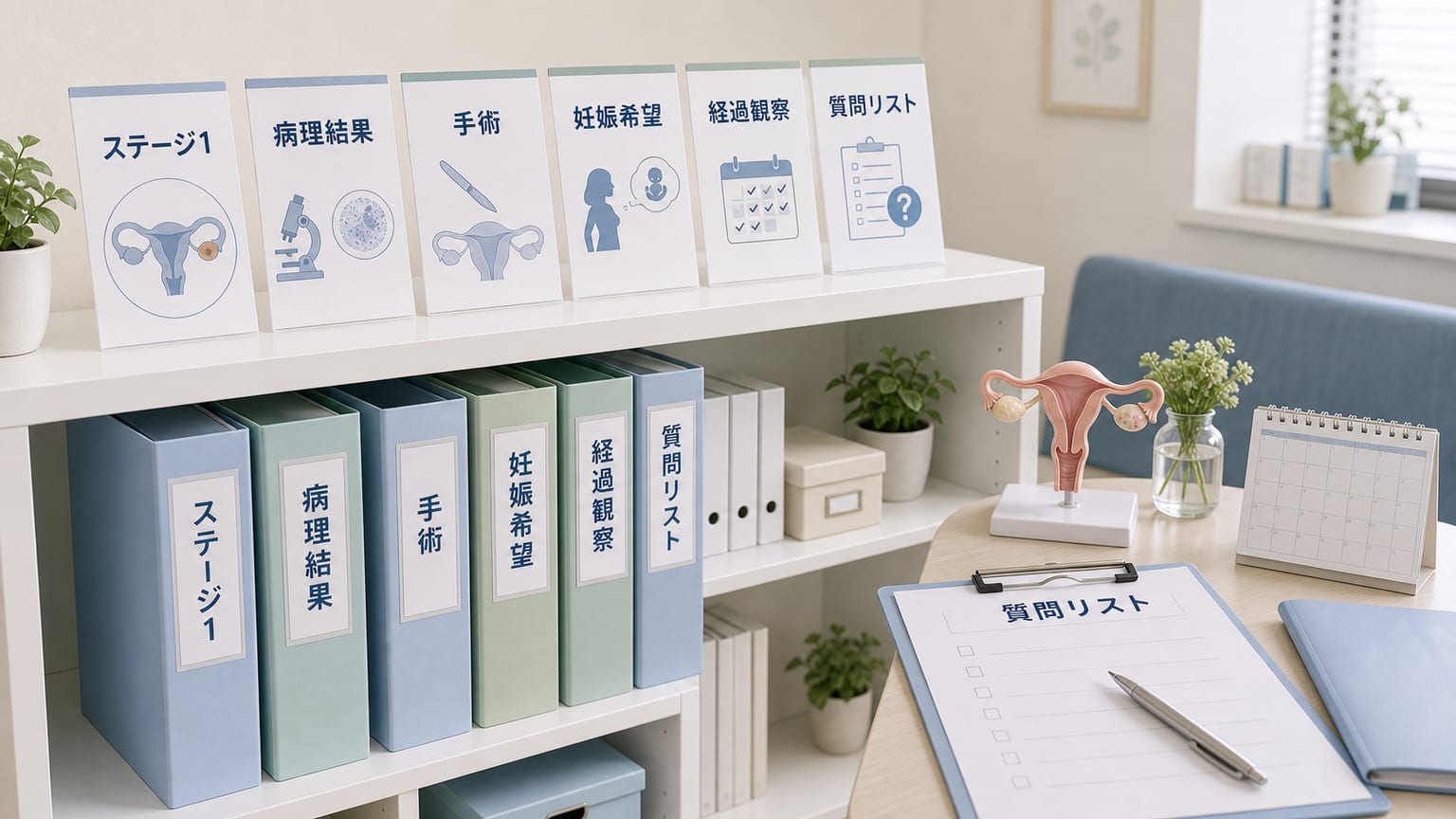 卵巣がんステージ1について相談前に病理結果や手術内容を整理するクリニック向け画像