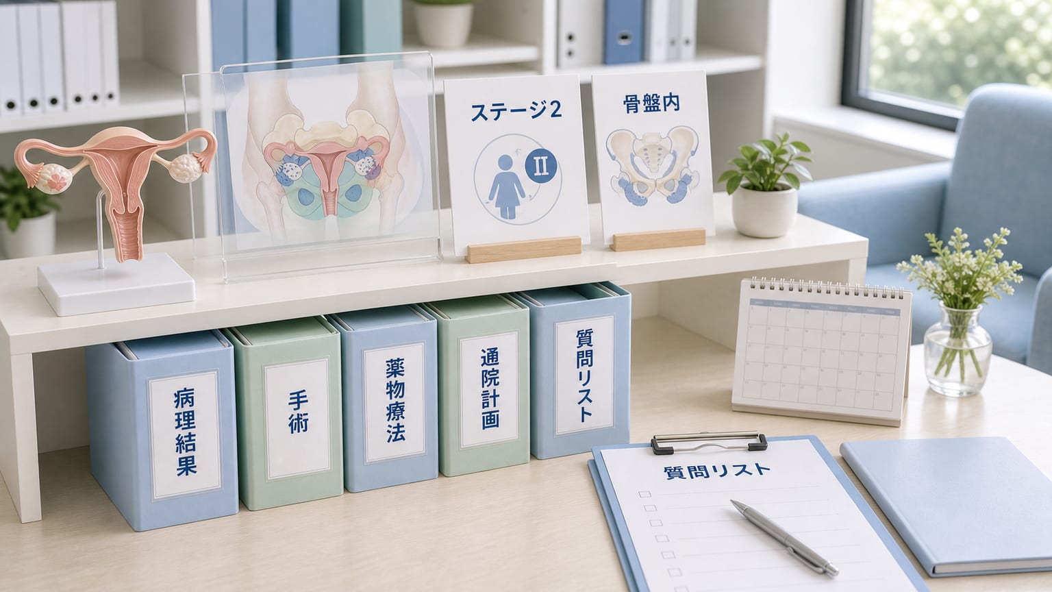卵巣がんステージ2について相談前に病理結果や治療計画を整理するクリニック向け画像