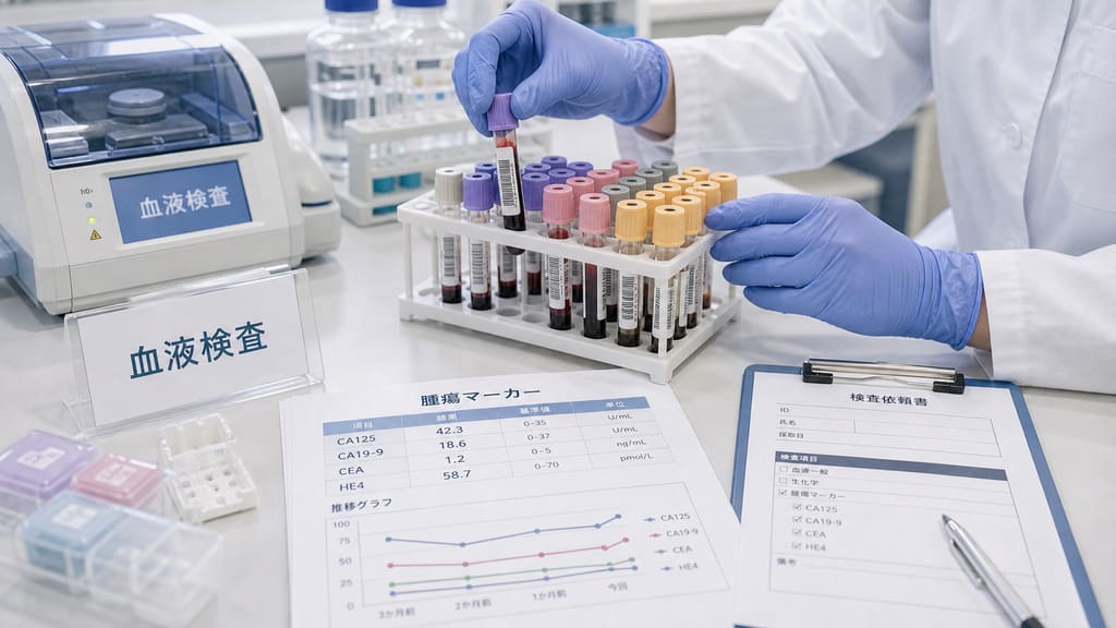 卵巣がんの血液検査と腫瘍マーカーを確認する検査室