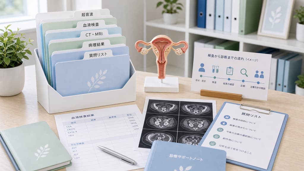 卵巣がんの検査結果を相談する前に超音波や血液検査などの資料を整理する画像