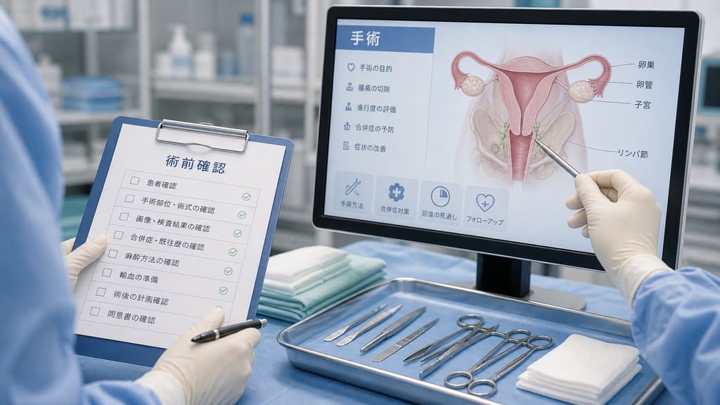 卵巣がん手術の術前確認と治療計画のイメージ