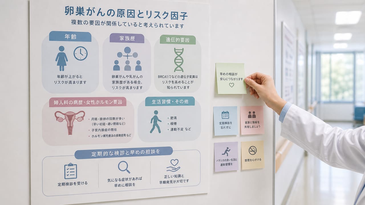 卵巣がんの原因やリスク要因を医療資料で確認するイメージ
