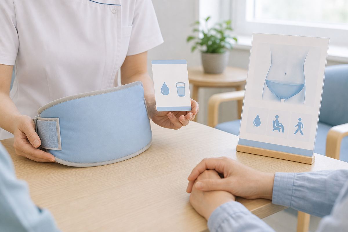 腎臓がんの腹膜播種に伴う腹水と生活支援を示す図解