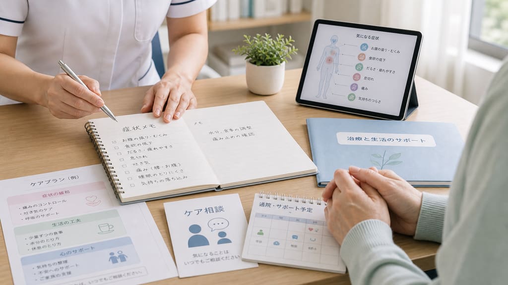 末期の卵巣がんについて医療資料を確認するイメージ
