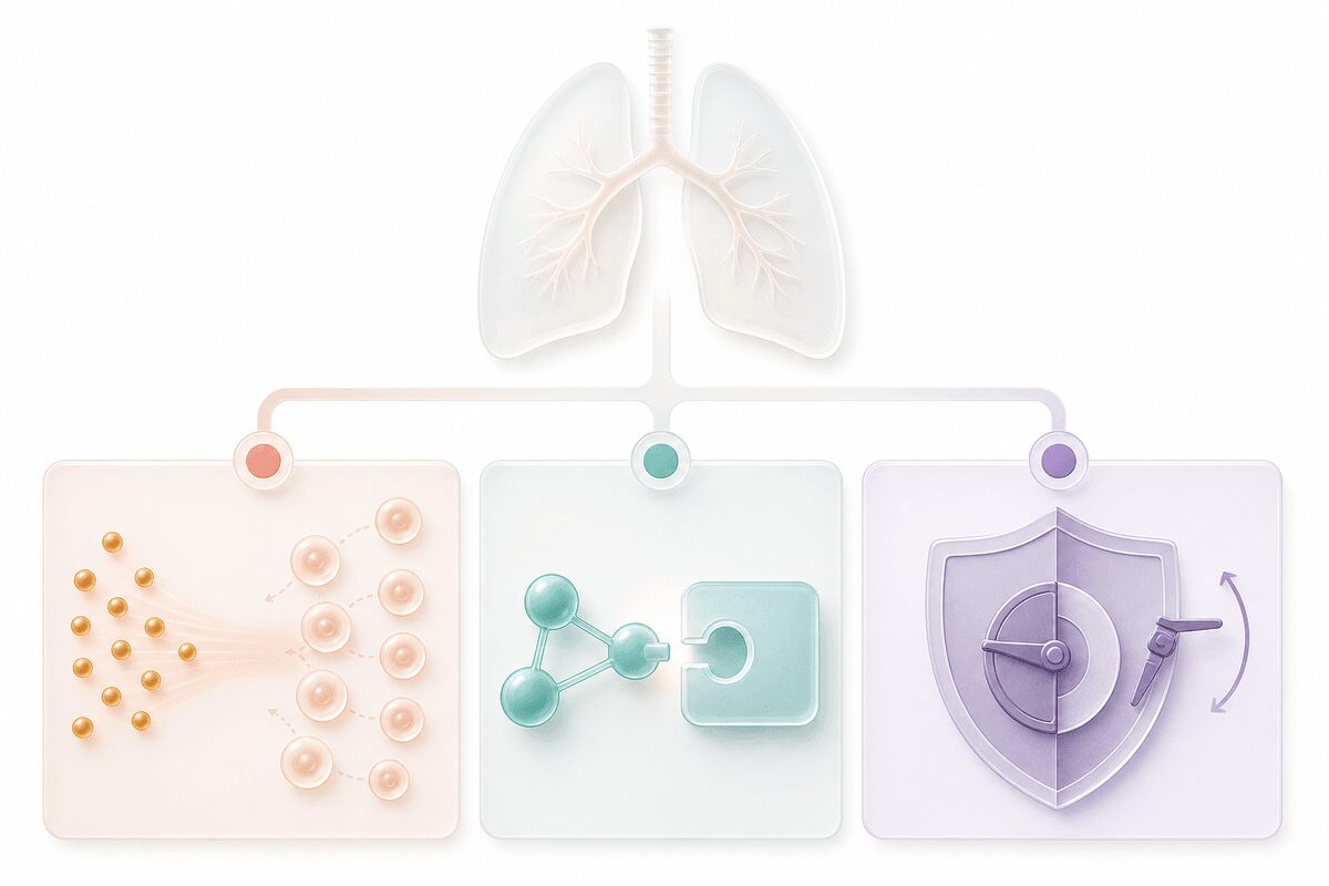 肺がんに用いる薬物療法の違いと抗がん剤の働きを示す図解