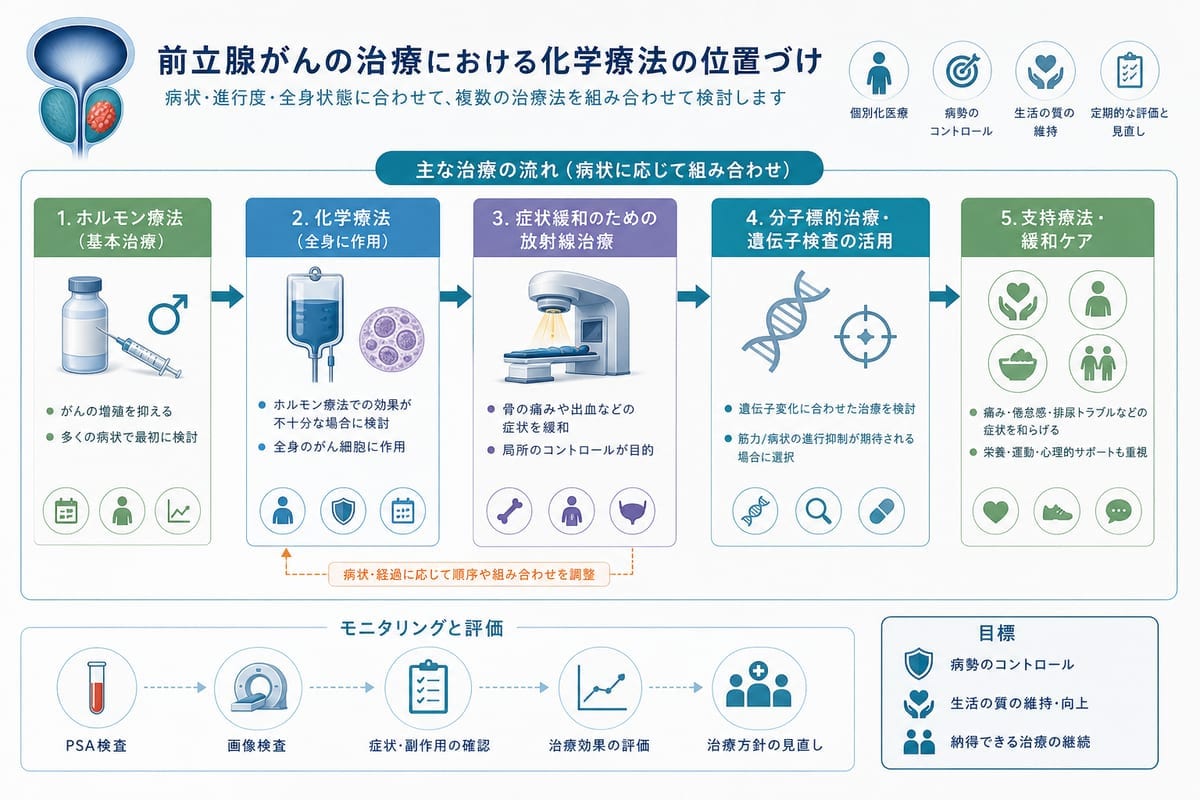 前立腺がん治療における化学療法の位置づけを示す図解