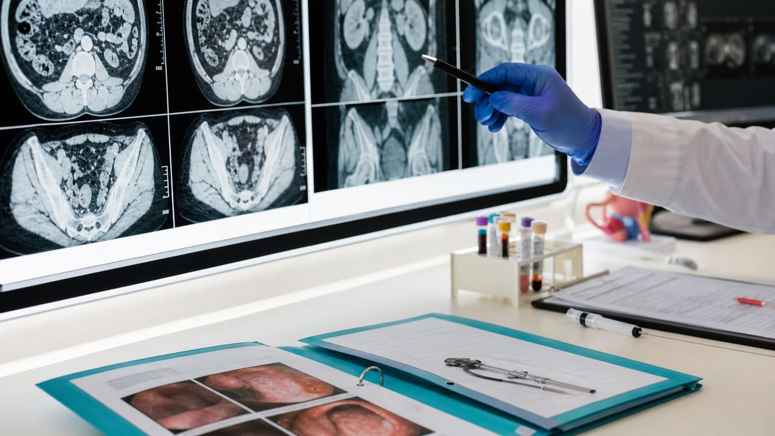 CTやMRI、血液検査で膀胱がんの転移を確認する流れ