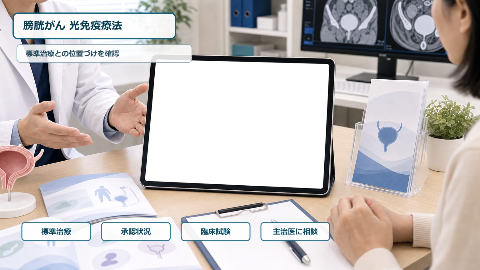 膀胱がんの光免疫療法について標準治療との位置づけを医療相談で確認する画像