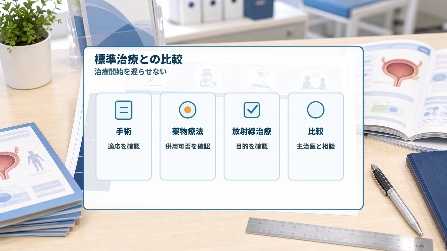 膀胱がんの標準治療と光免疫療法を医師と比較して相談する画像