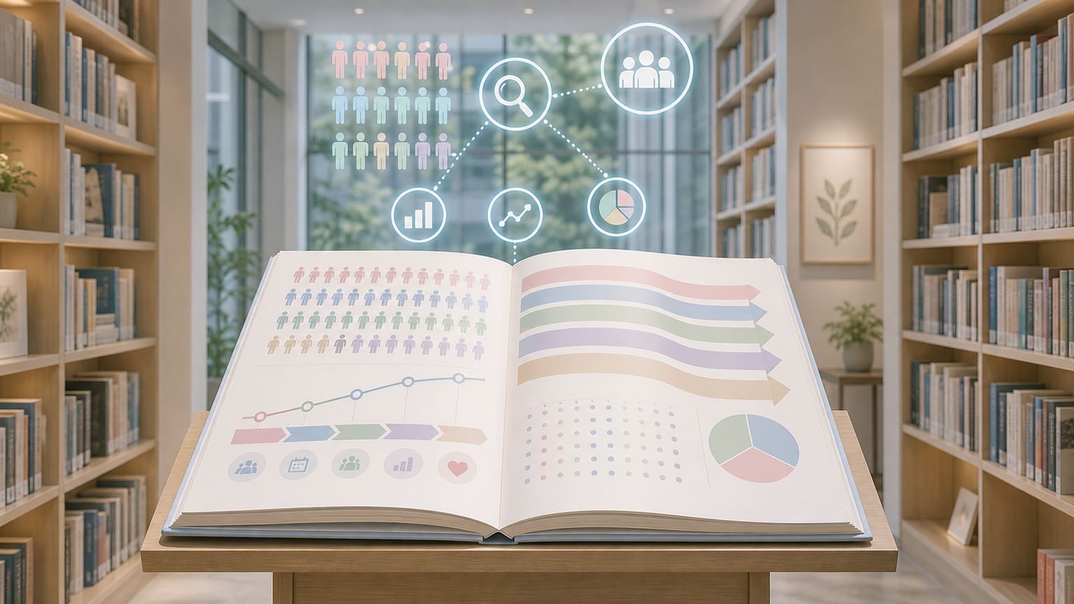 乳がんの生存率は個人の予測ではなく集団統計であることを医療図書館で示す画像