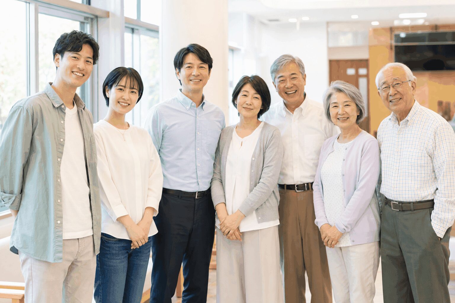 20歳代から80歳代まで幅広い年代の日本人を表した画像