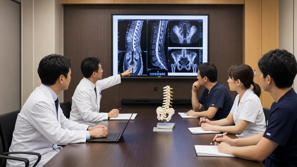 大腸がんの骨転移について複数の診療科が治療方針を検討する様子