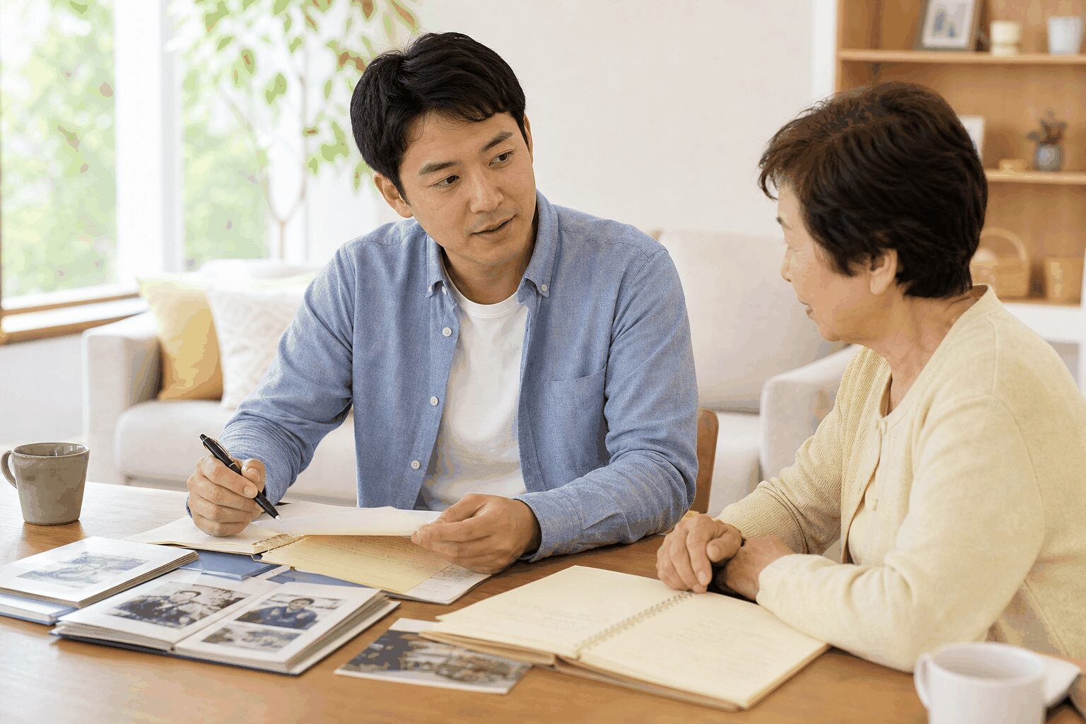 大腸がんの家族歴や受診時の質問を家族と整理するイメージ