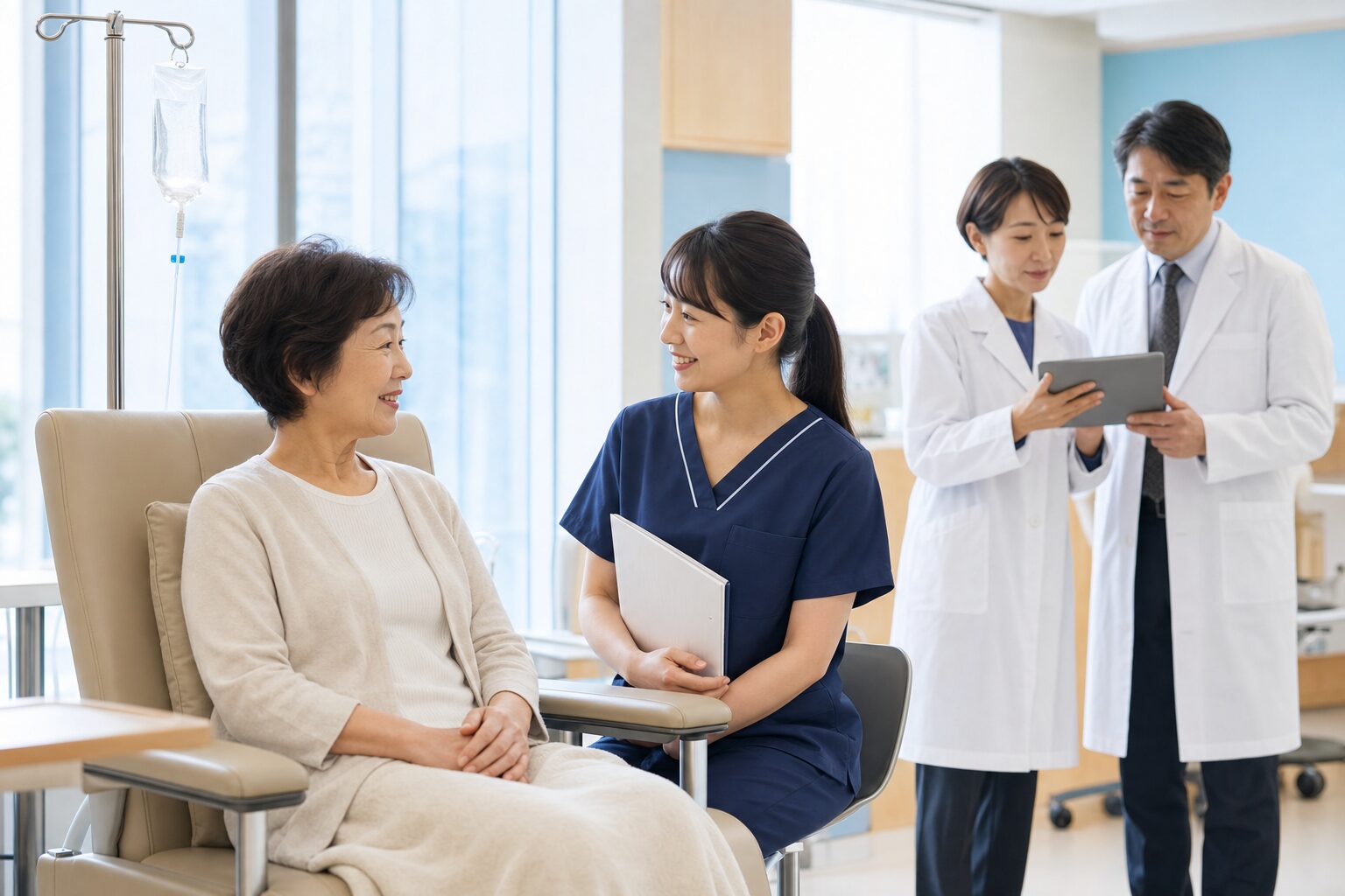 大腸がんの薬物療法とバイオマーカー検査を示した医療イメージ