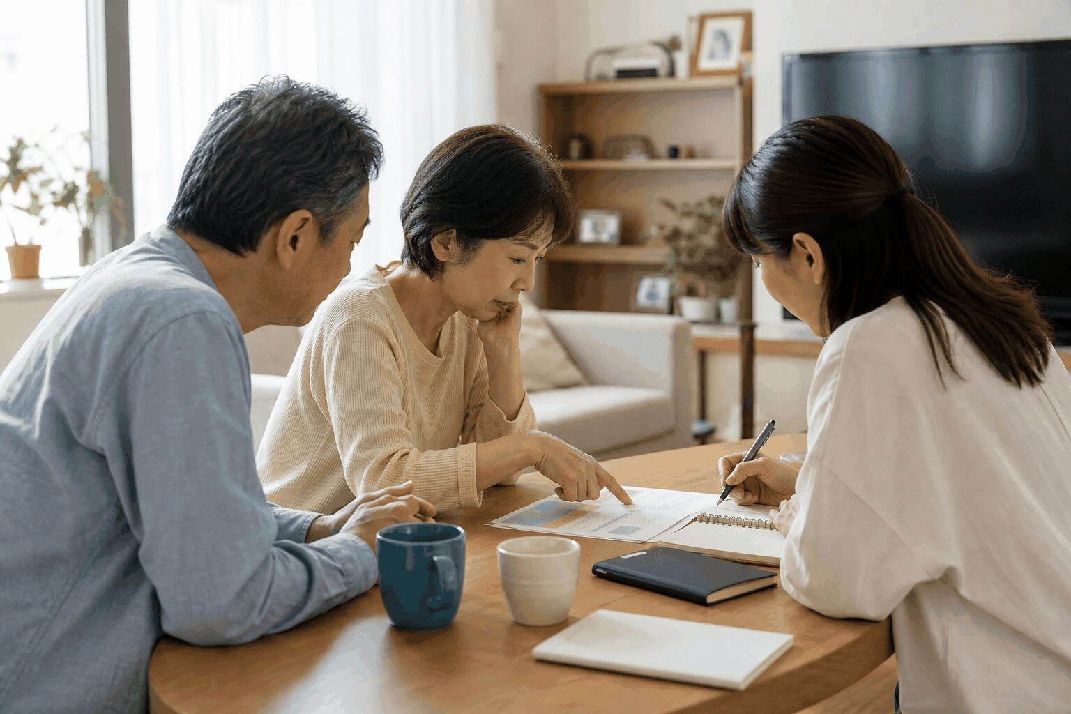 大腸がんの治療や受診時の質問を家族と整理するイメージ