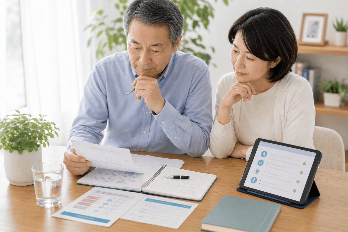 前立腺がんの初期症状について家族と資料を確認するイメージ