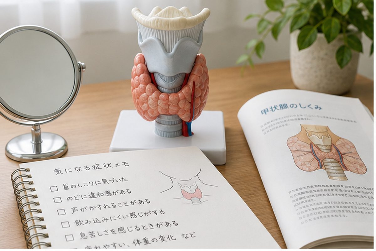 甲状腺がんの初期症状で確認したい首のしこりと違和感のイメージ