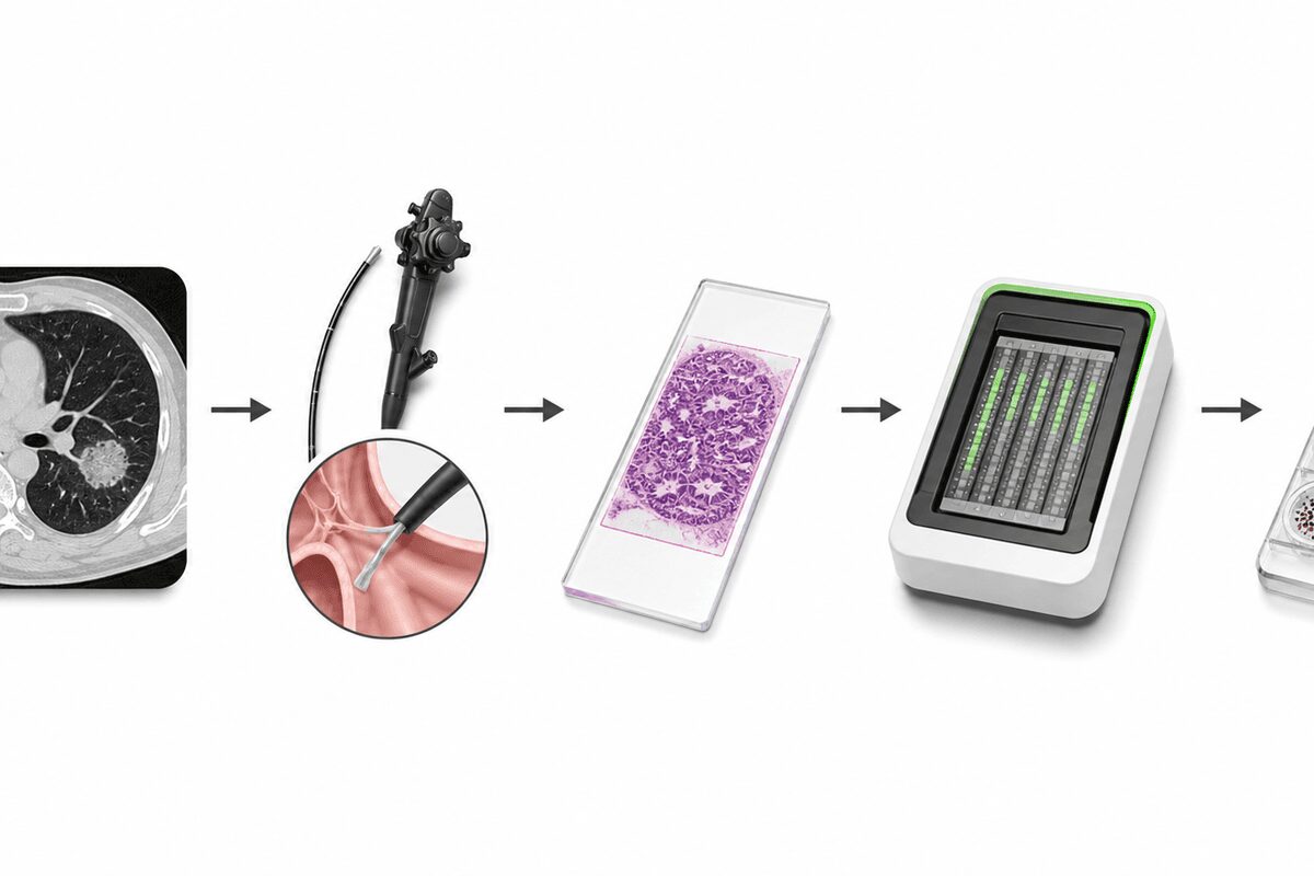 胸部CT、病理検査、遺伝子検査、PD-L1検査による肺腺がんの診断手順
