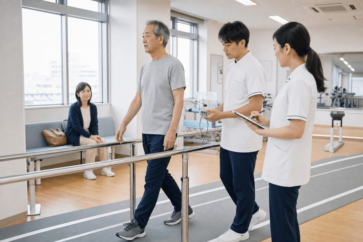 肺がんステージ1の治療後に呼吸リハビリと定期検査を受ける患者と家族