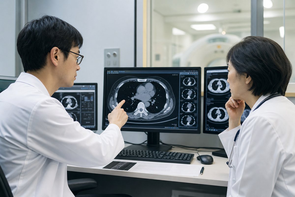 胸部CTで膵臓がんの肺転移を評価する日本人医師