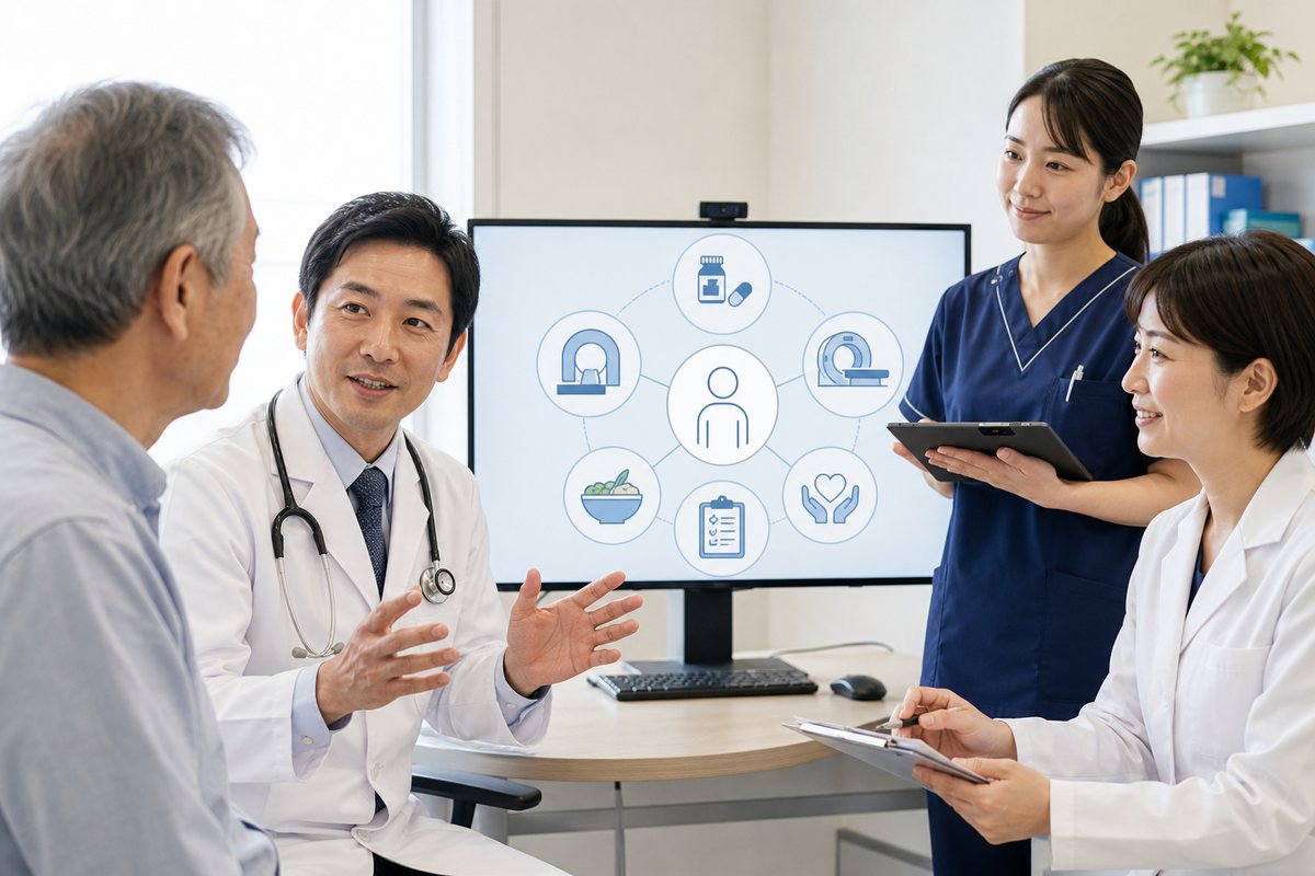 膵臓がんステージ4の薬物療法と症状緩和を説明する医療イメージ
