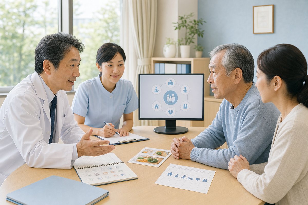 膵臓がんステージ4の治療と生活について相談する日本人患者と家族