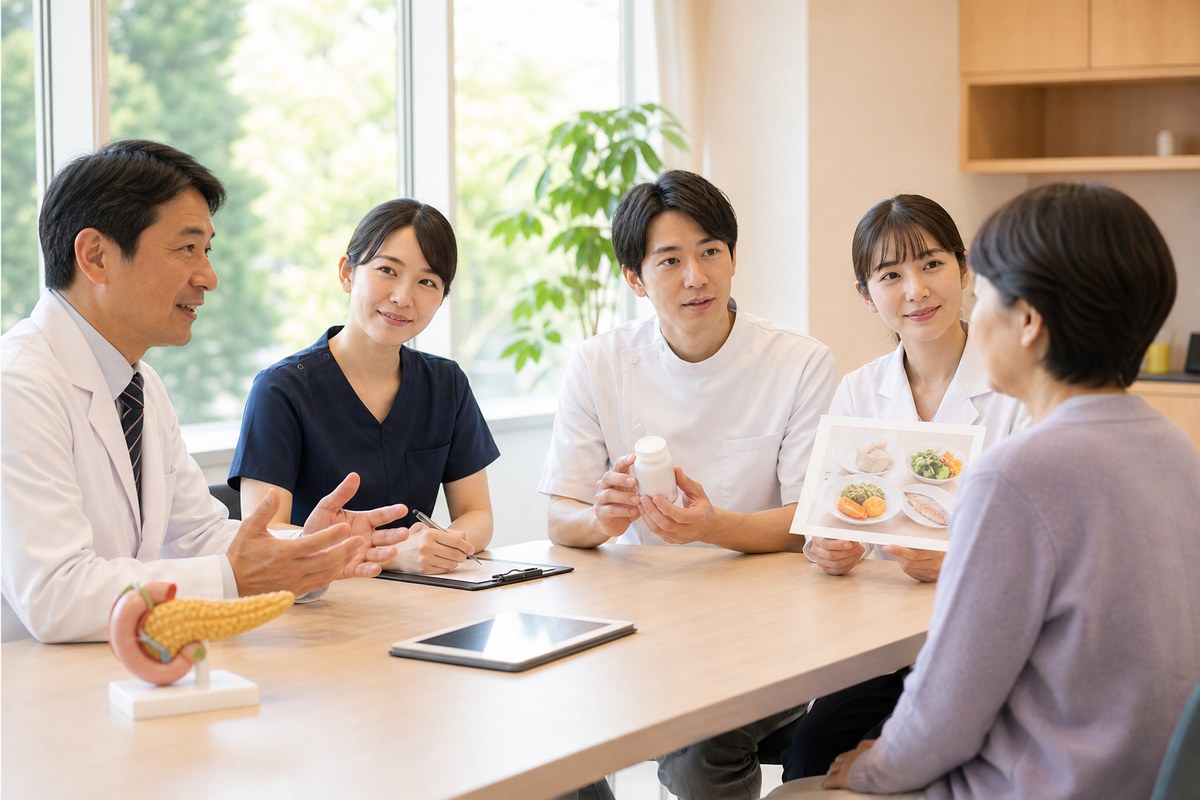 膵臓がんの症状緩和と生活支援を多職種で相談する医療場面